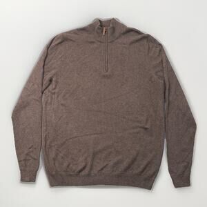 Nordstrom Cashmere 1/4 Zip Sweater Mens XL Tall Brown Knit Pull Over Long Sleeve